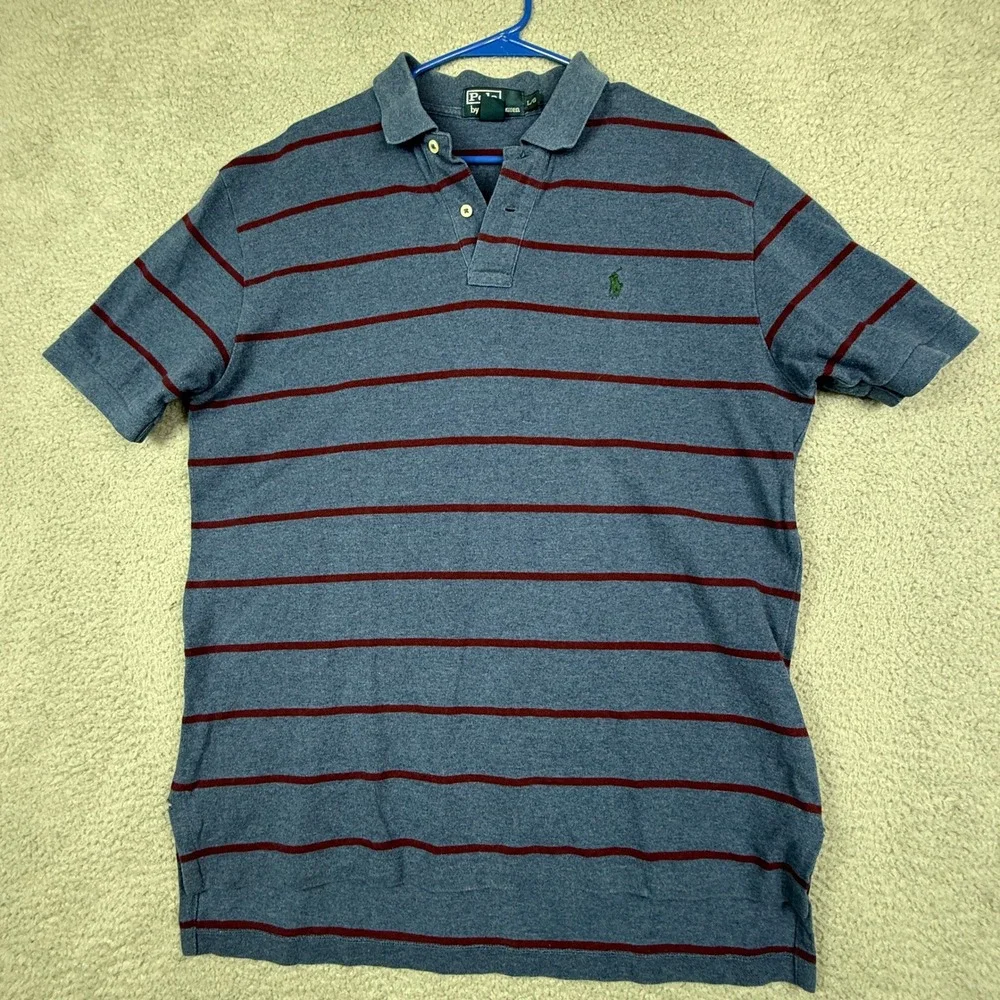 Polo by‎ Ralph Lauren Mens Striped Blue Burgundy Polo Shirt Large L